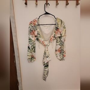 superdown Tropical Print Tie-Front Blouse